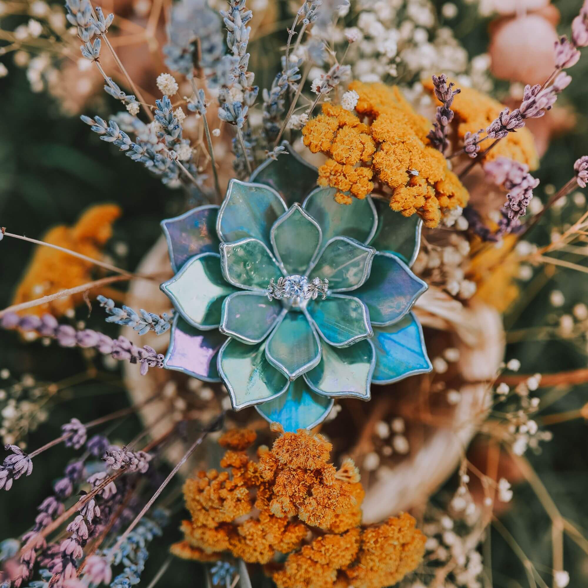 Stained Glass Iridescent Succulent Ring Dish