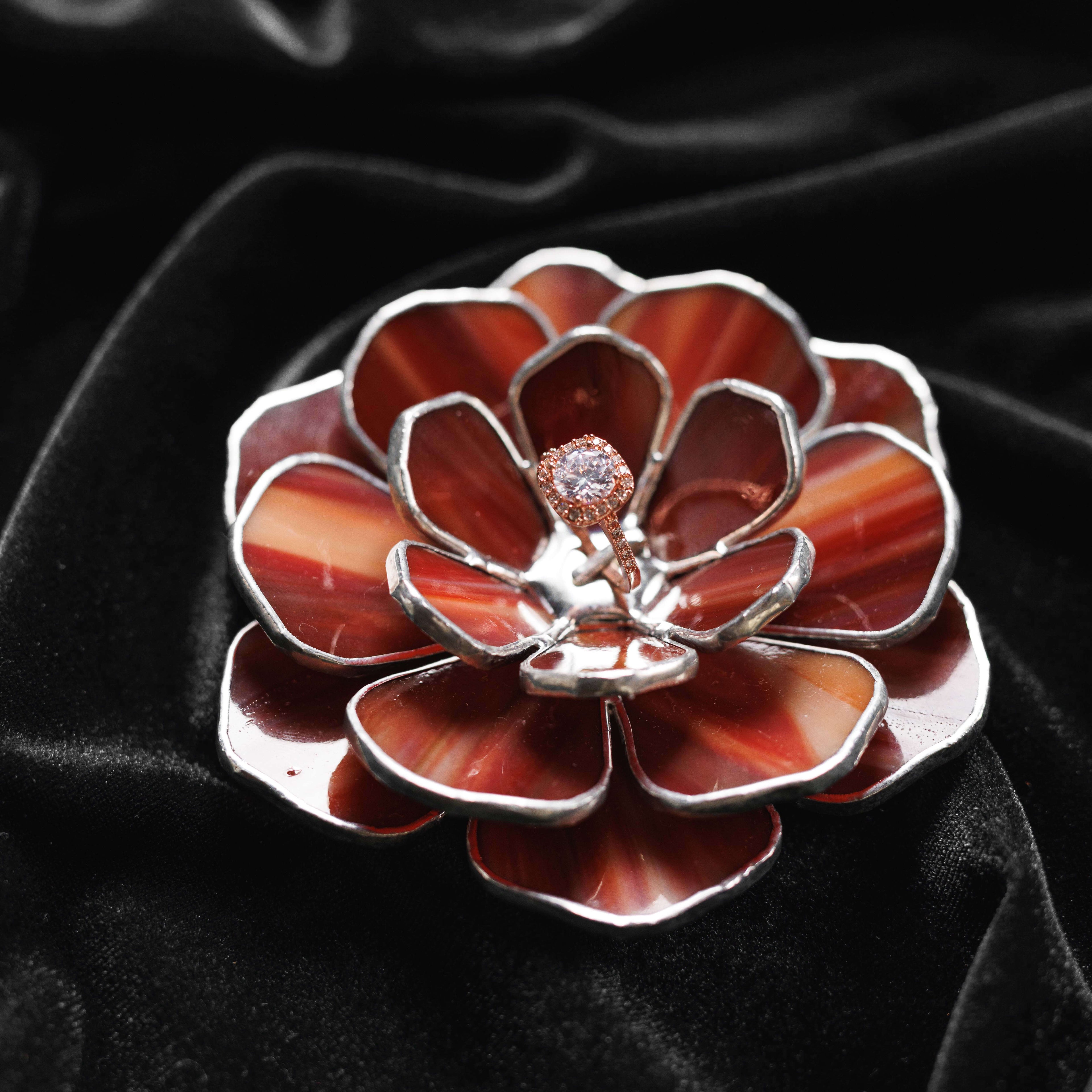 Stained Glass Rose Ring Dish • Ruby