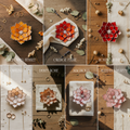 Collection of handmade stained glass succulent and flower ring dishes in multiple color options including blush, ivory, sage green, teal, blue, lilac, and deep red; arranged as a color palette guide for choosing a ring holder, ideal for matching wedding themes, engagement styling, personalized gifts, and curated bridal flat lay sets.
