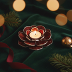 Burgundy flower candle holder on forest velvet