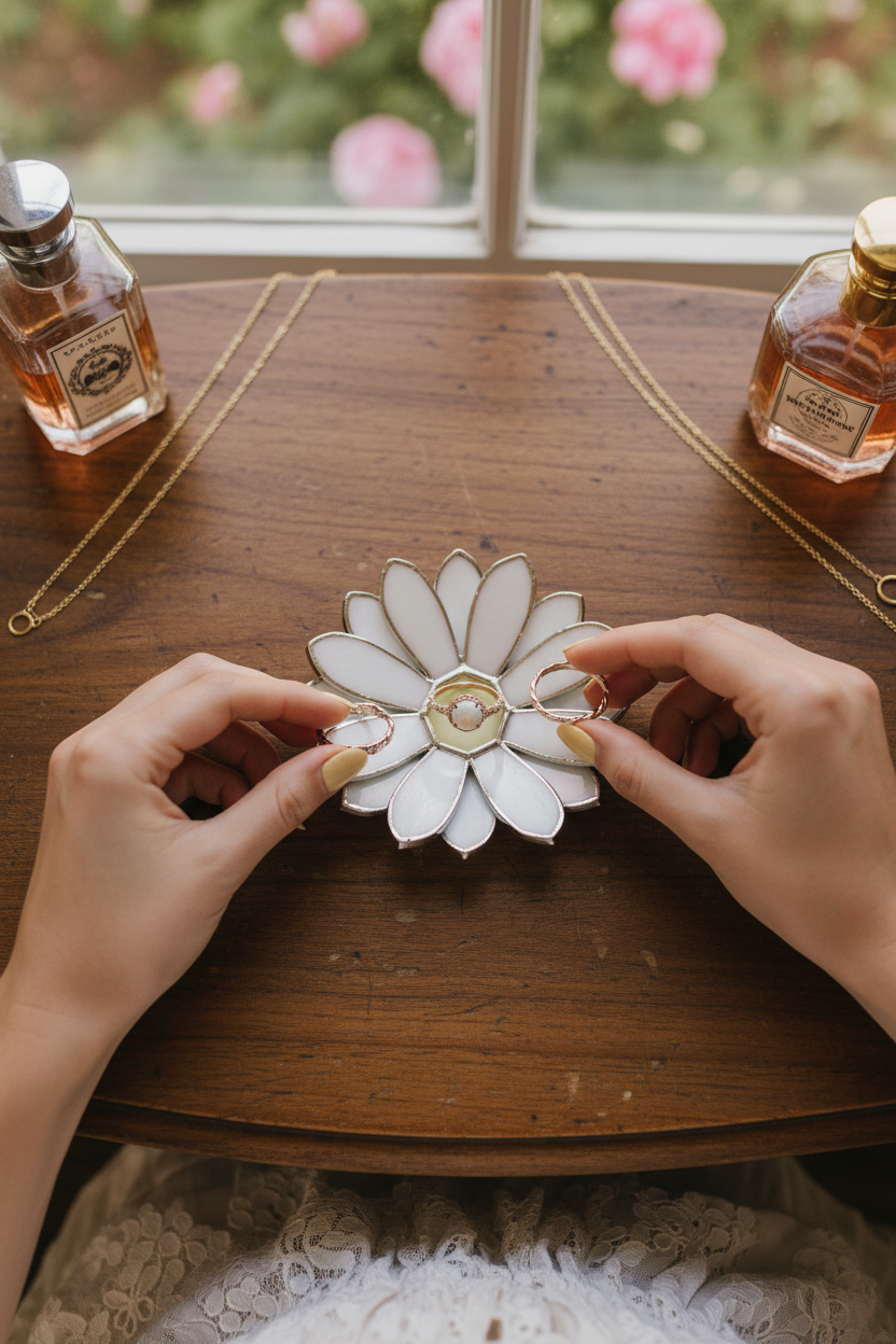 Stained Glass Daisy Ring Dish • Mother Daughter Gift • Floral Jewelry Dish • Sentimental Keepsake
