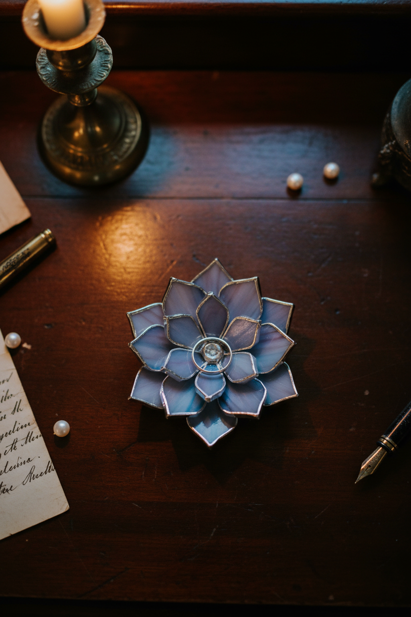 El Yapımı Opal Vitray Yüzük Tabağı – Çiçek Şeklinde Takı Tutucu