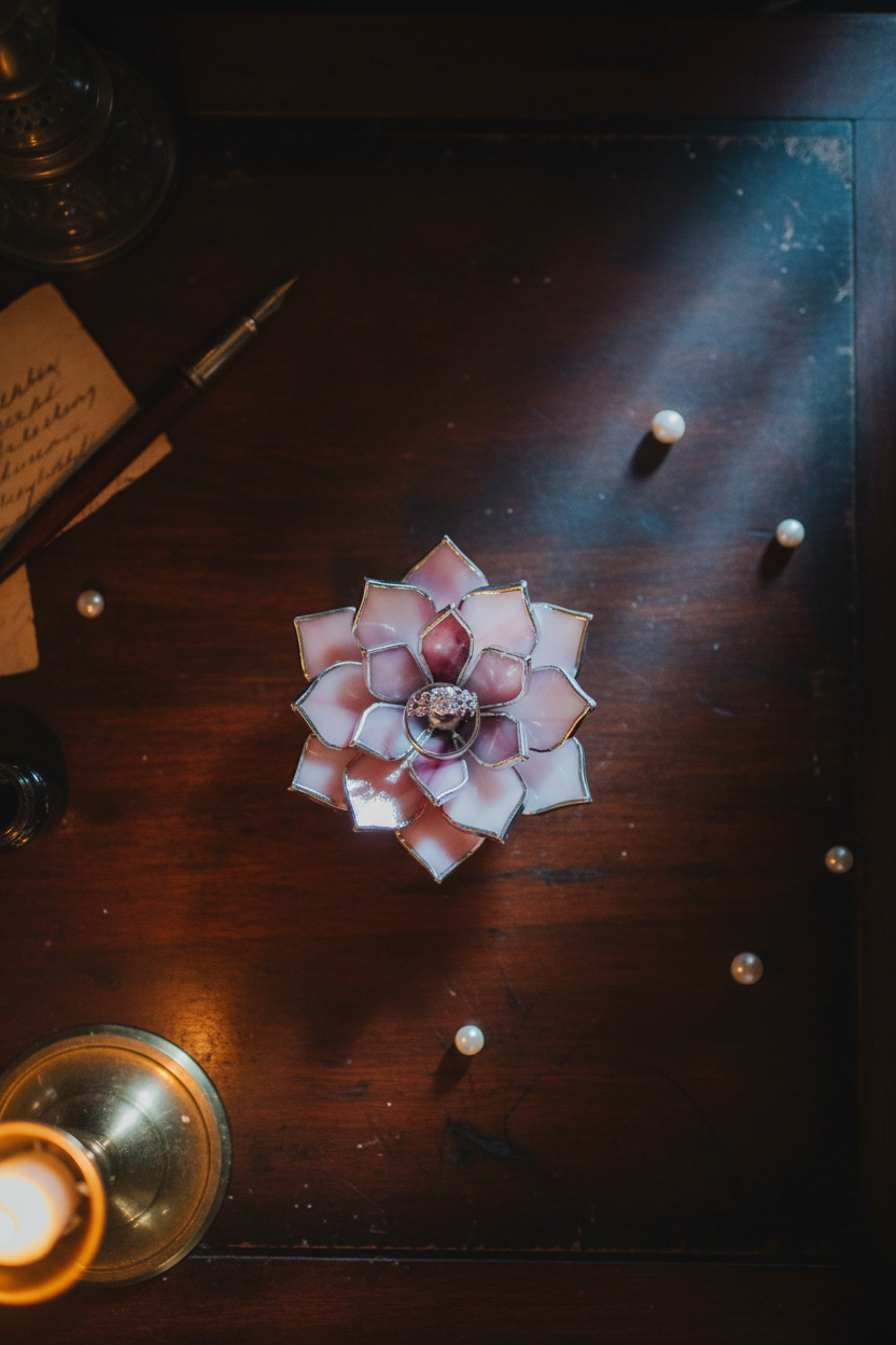 El Yapımı Opal Vitray Yüzük Tabağı – Çiçek Şeklinde Takı Tutucu