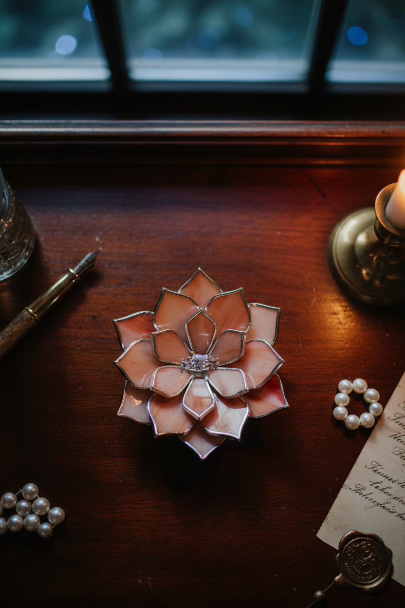 Stained Glass Ring Dish • Romantic & Dark Academia Vanity Decor • Floral Nightstand Jewelry Dish