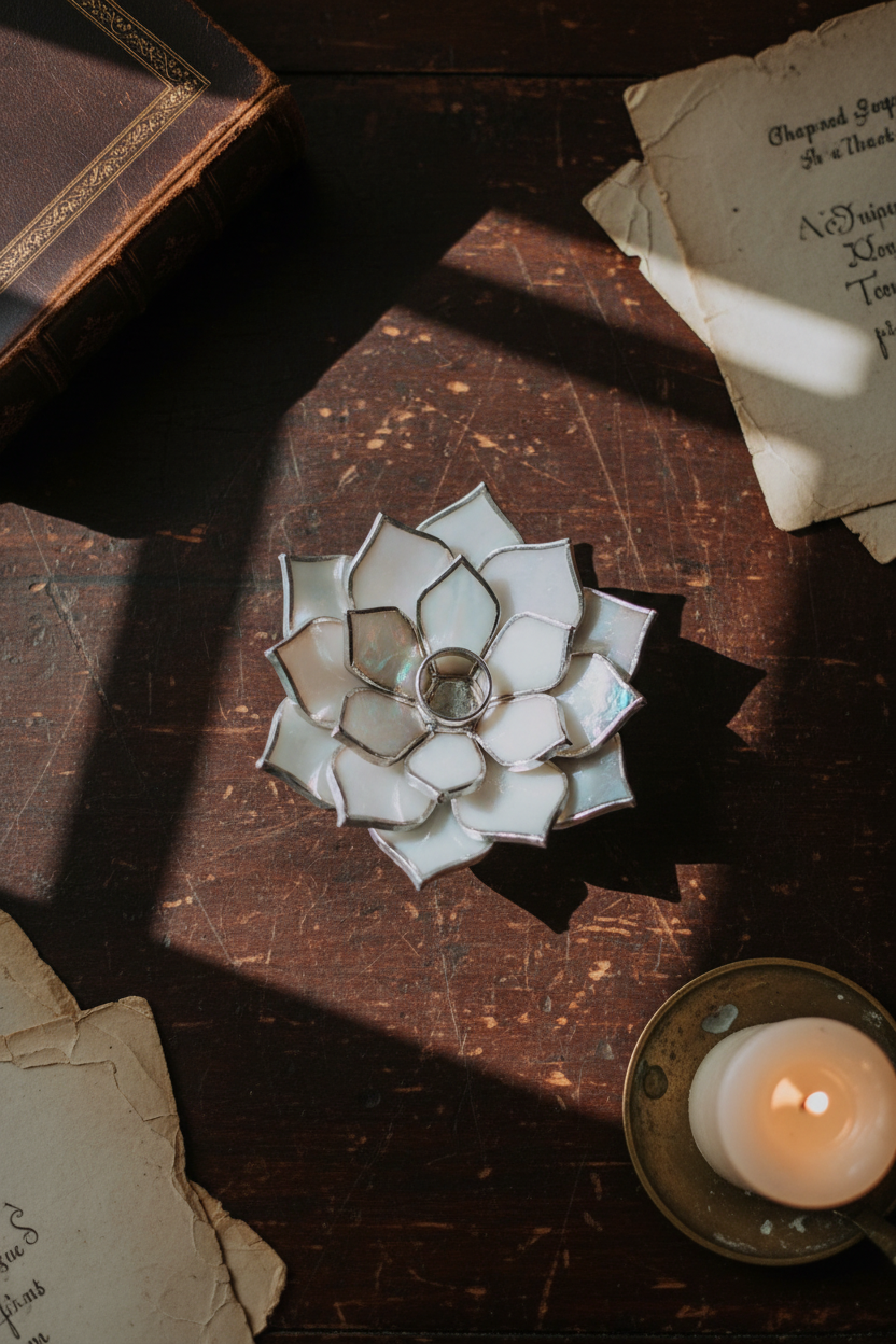 Stained Glass Ring Dish • Romantic & Dark Academia Vanity Decor • Floral Nightstand Jewelry Dish