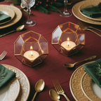 Copper Dodecahedron Candle Holders on the vintage dinner table