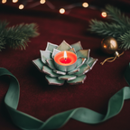 Copper edged mint candle holder on velvet