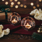 Copper pentagonal holders in dark unwrapped gift scene