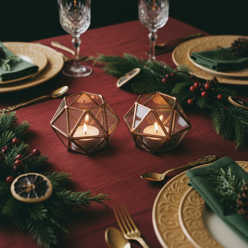 Cuboctahedron candle holders on the same Christmas dinner table