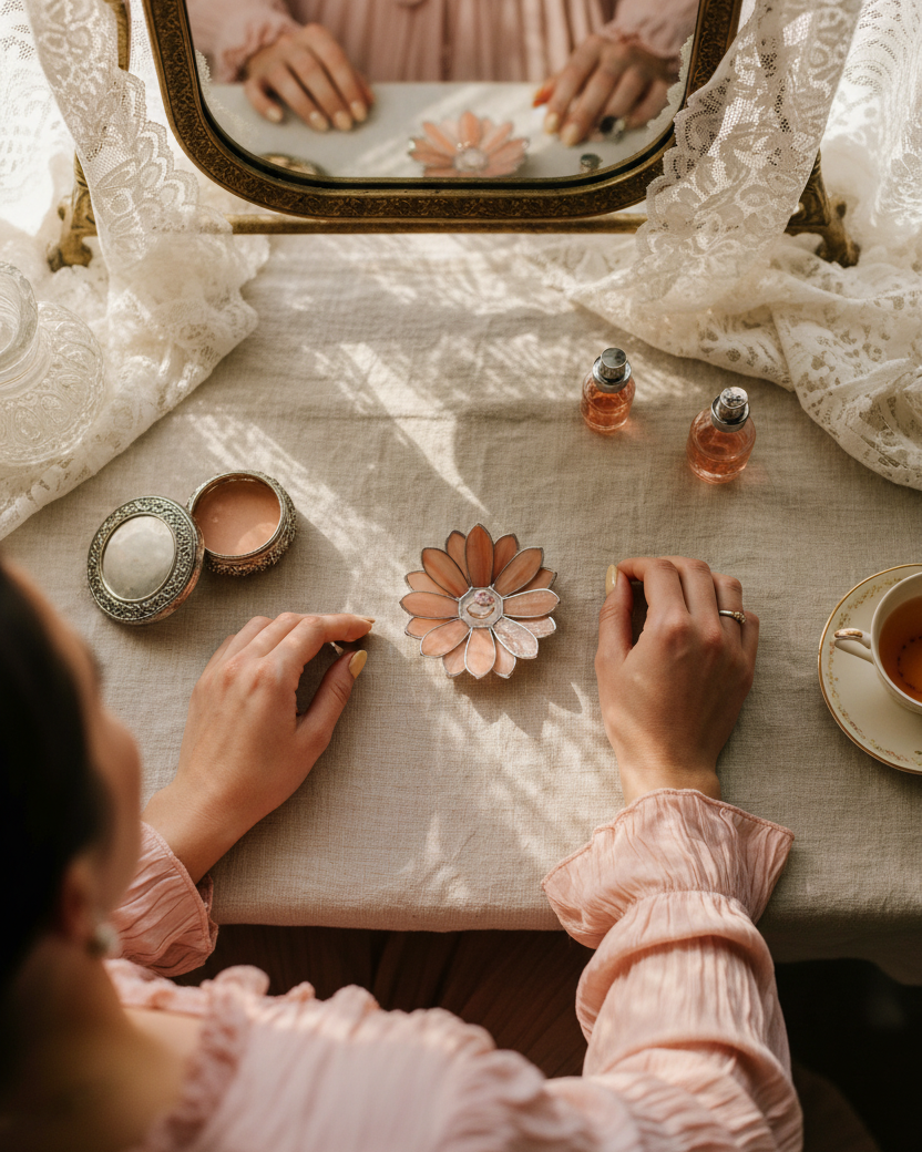 Daisy Ring Holder • Vanity Jewelry Dish • Floral Jewelry Tray for Dressing Table