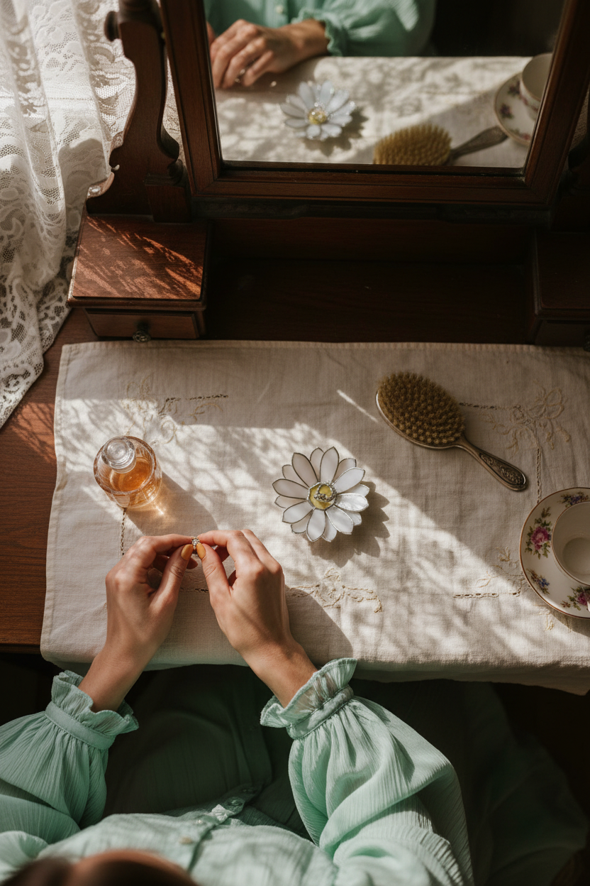 Daisy Ring Holder • Vanity Jewelry Dish • Floral Jewelry Tray for Dressing Table