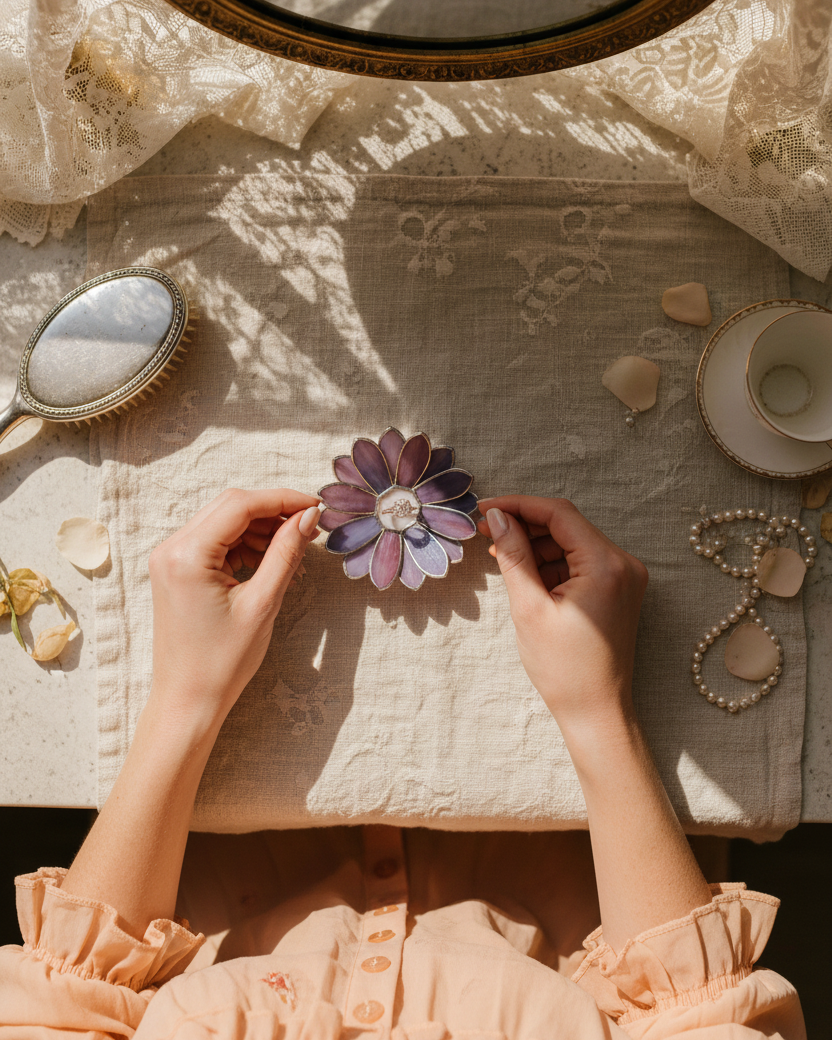 Daisy Ring Holder • Vanity Jewelry Dish • Floral Jewelry Tray for Dressing Table