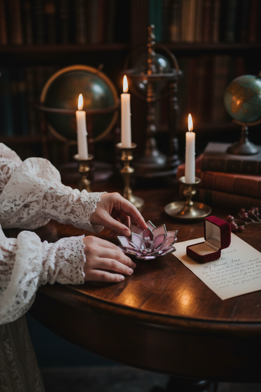 Stained Glass Ring Dish • Romantic & Dark Academia Vanity Decor • Floral Nightstand Jewelry Dish