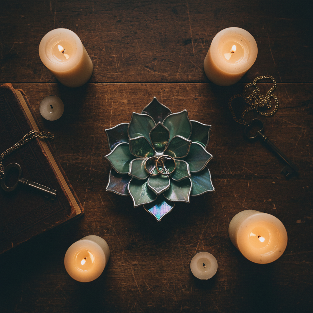 El Yapımı Opal Vitray Yüzük Tabağı – Çiçek Şeklinde Takı Tutucu