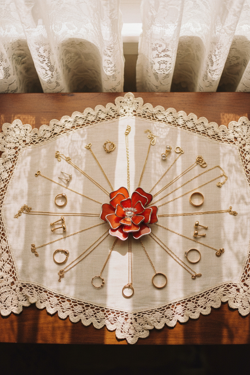 Stained Glass Flower Ring Holder • Vintage Jewelry Dish for Vanity • Elegant Bedside Decor