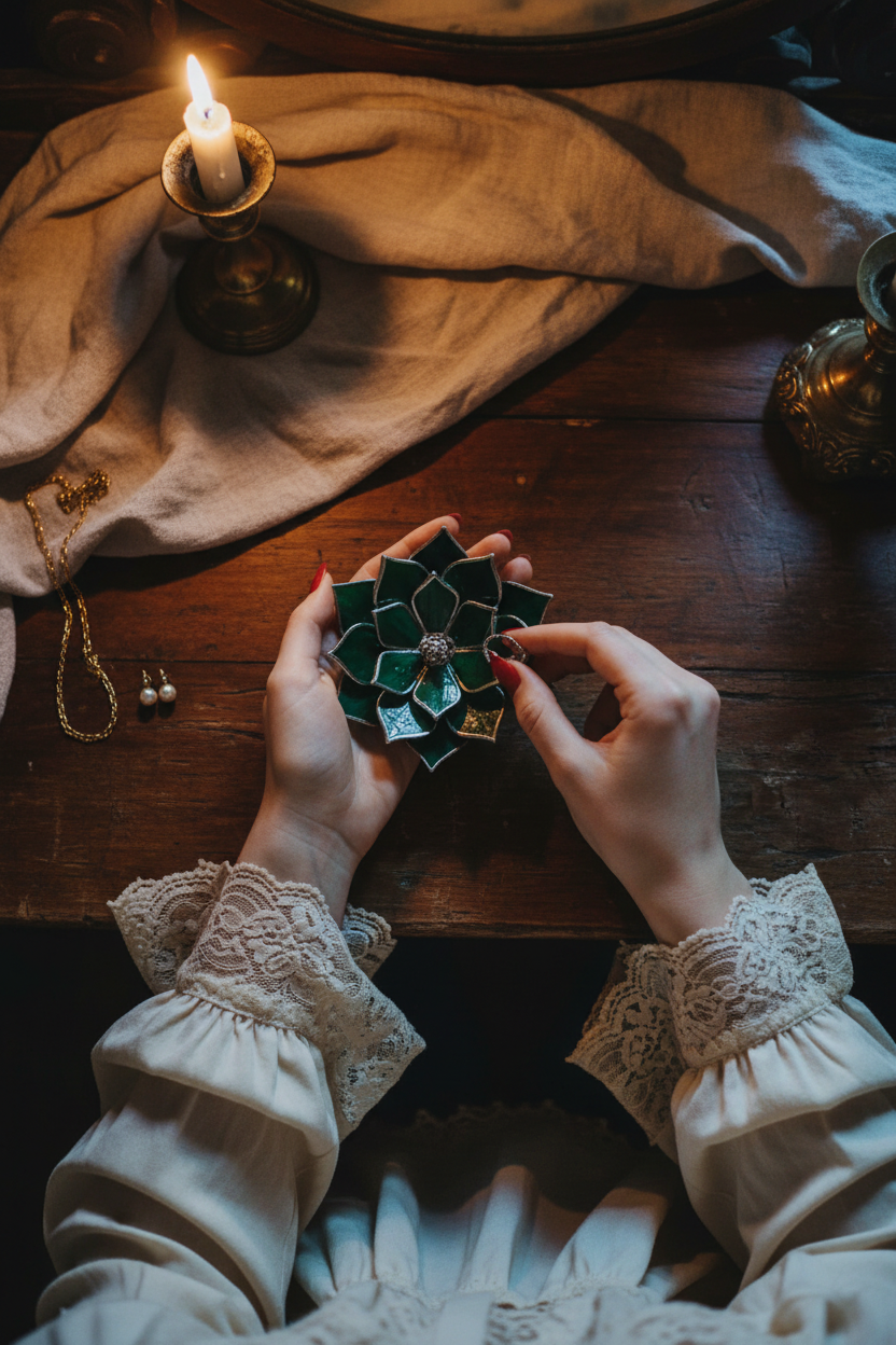 El Yapımı Opal Vitray Yüzük Tabağı – Çiçek Şeklinde Takı Tutucu