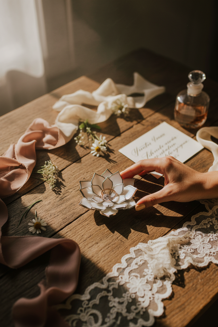 Sukulent Şeklinde Düğün Yüzük Tabağı ve Yaratıcı Yüzük Yastığı Alternatifi