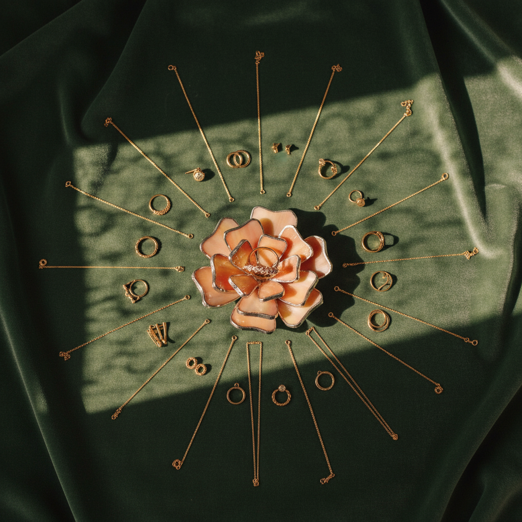 Stained Glass Flower Ring Holder • Vintage Jewelry Dish for Vanity • Elegant Bedside Decor