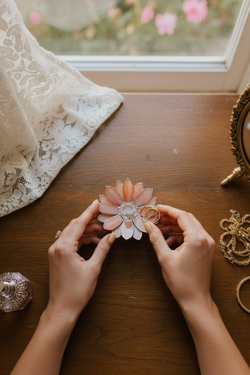 Daisy Ring Holder • Vanity Jewelry Dish • Floral Jewelry Tray for Dressing Table