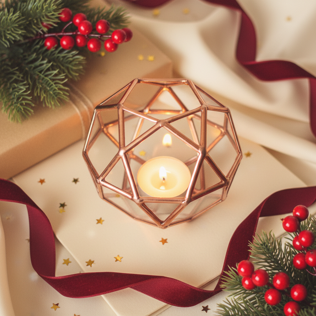 Geometric candle holder with bright Christmas gift styling