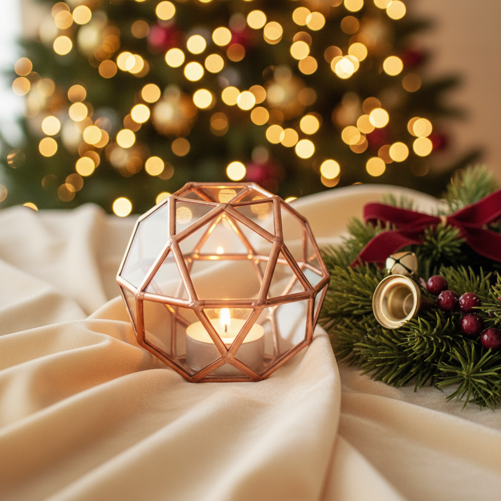 Geometric candle holder with Christmas wreath