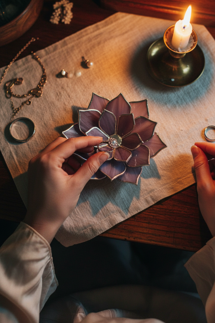 Stained Glass Ring Dish • Victorian Style Jewelry Holder • Gothic Vanity Decor