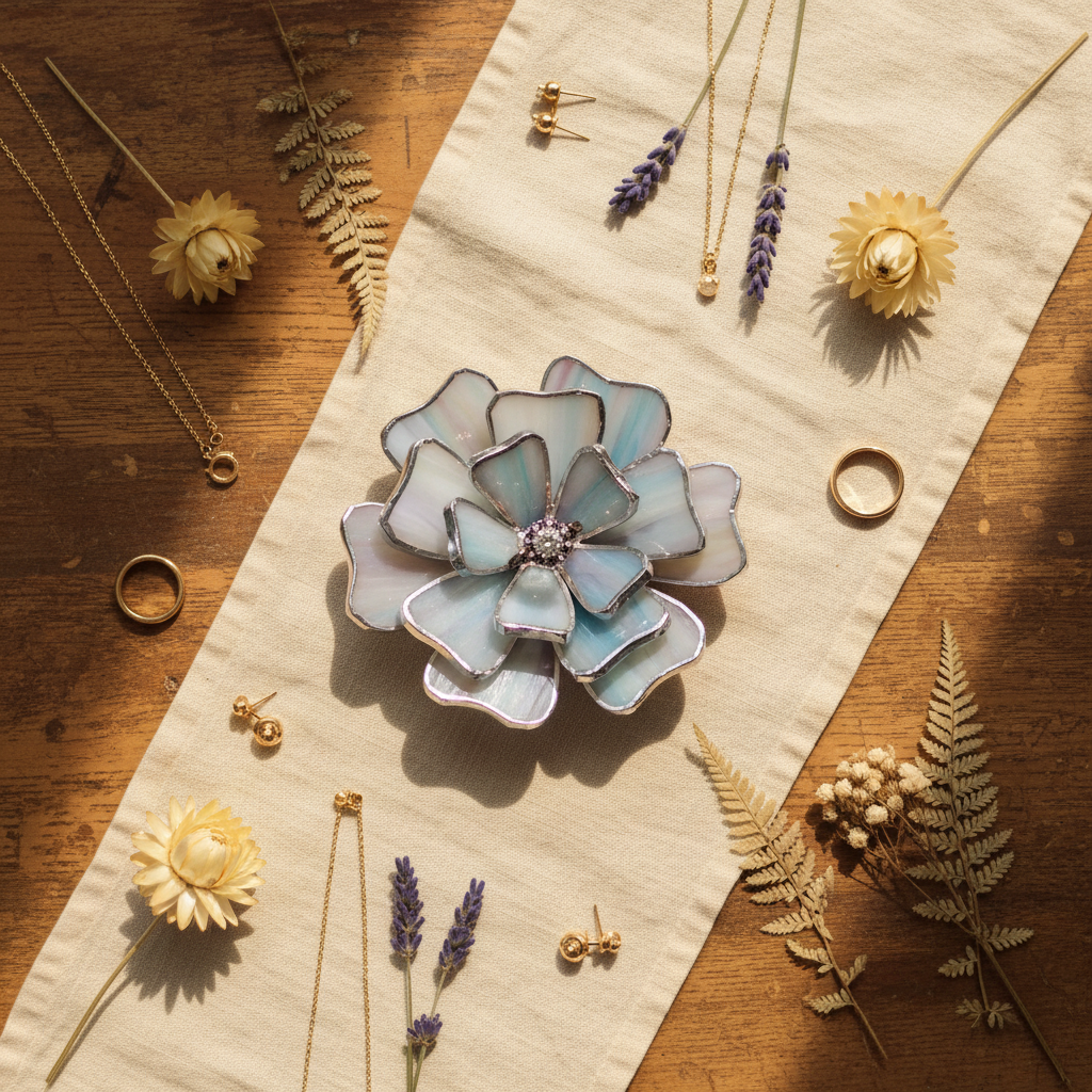 Wedding Ring Bearer Dish • Glass Flower Jewelry Holder • Ring Pillow Alternative • Ceremony Decor