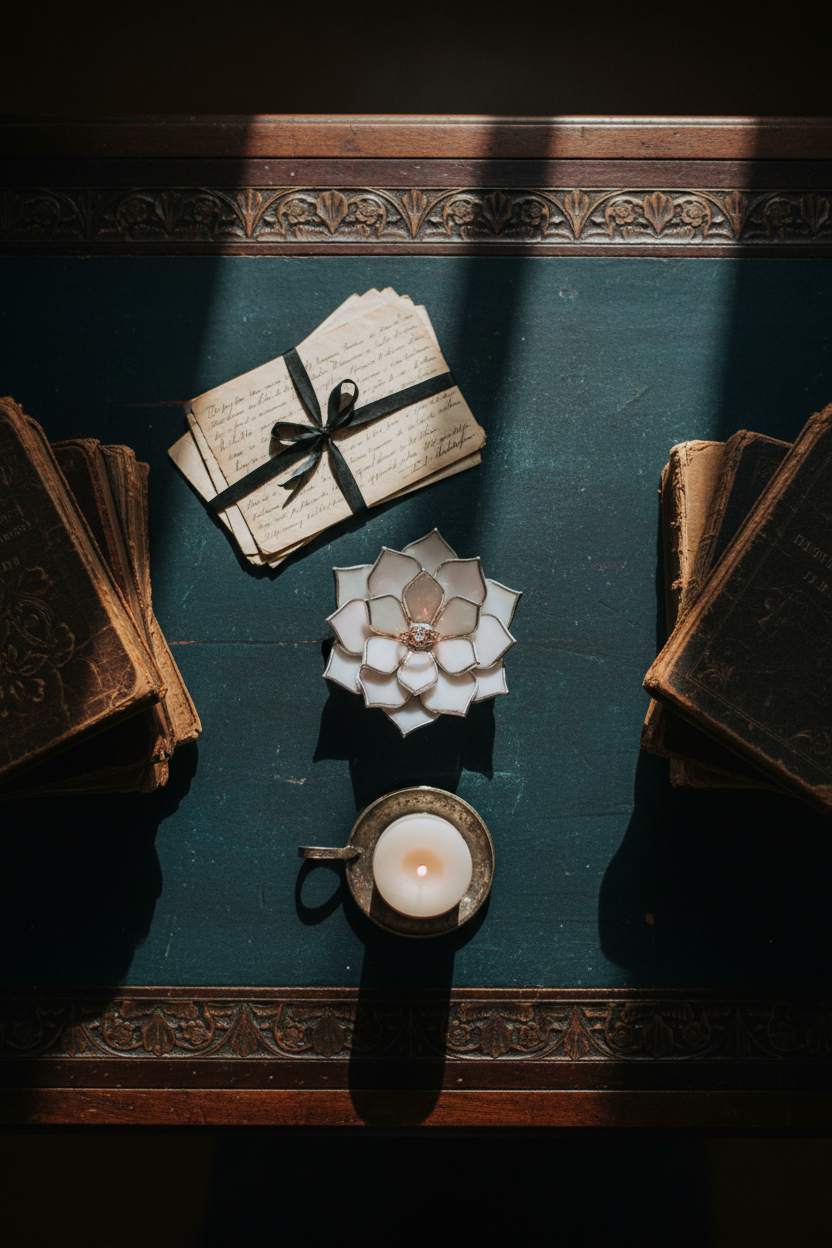 Stained Glass Ring Dish • Romantic & Dark Academia Vanity Decor • Floral Nightstand Jewelry Dish