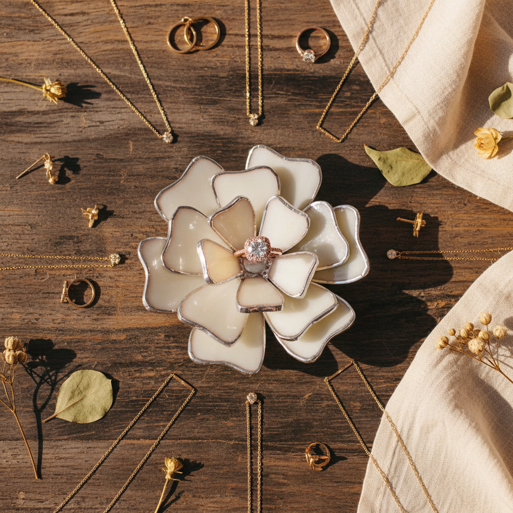 Wedding Ring Bearer Dish • Glass Flower Jewelry Holder • Ring Pillow Alternative • Ceremony Decor