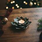 Green Goddess candle holder on walnut