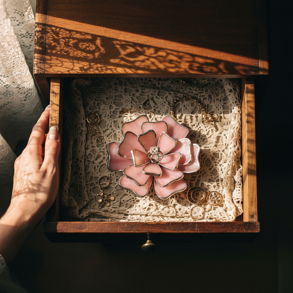 Stained Glass Flower Ring Holder • Vintage Jewelry Dish for Vanity • Elegant Bedside Decor