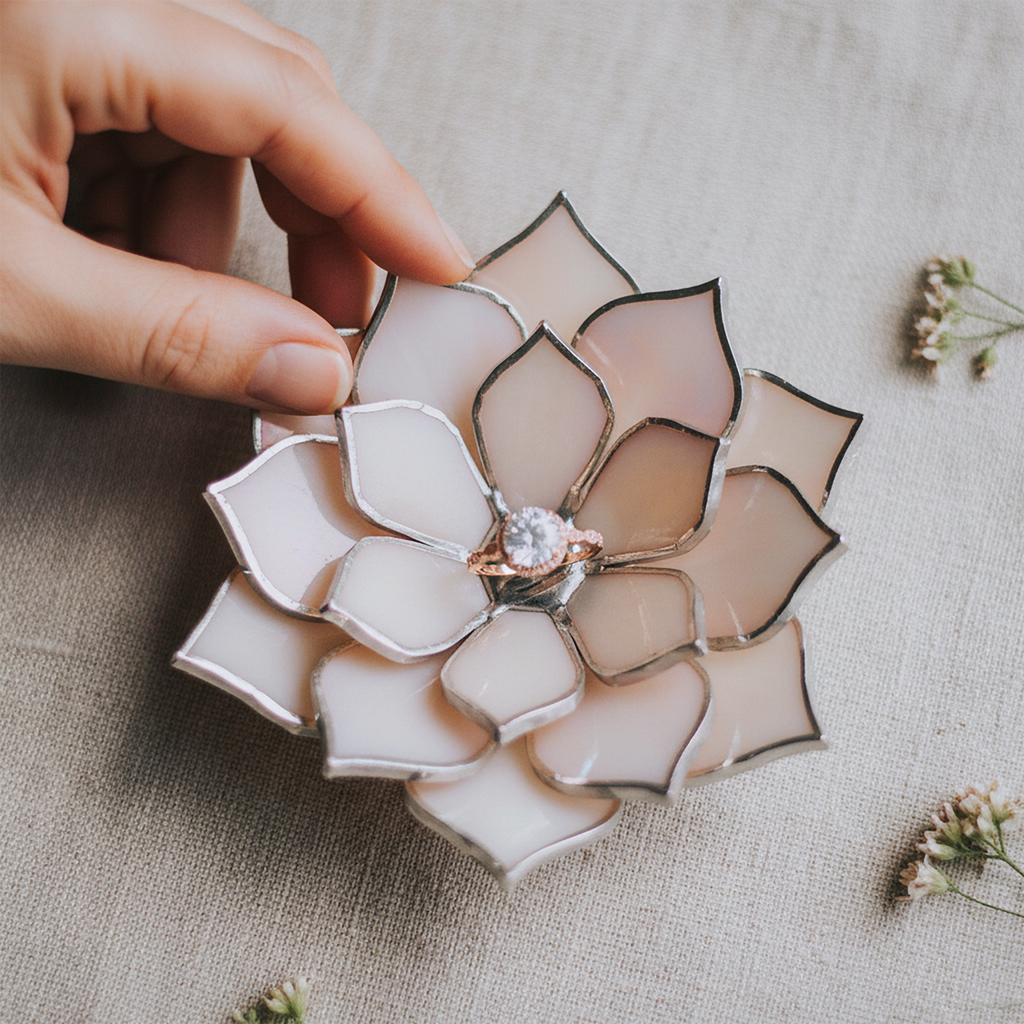 Stained Glass Flower Ring Dish • Bridal Ring Holder • Fairycore Wedding Detail