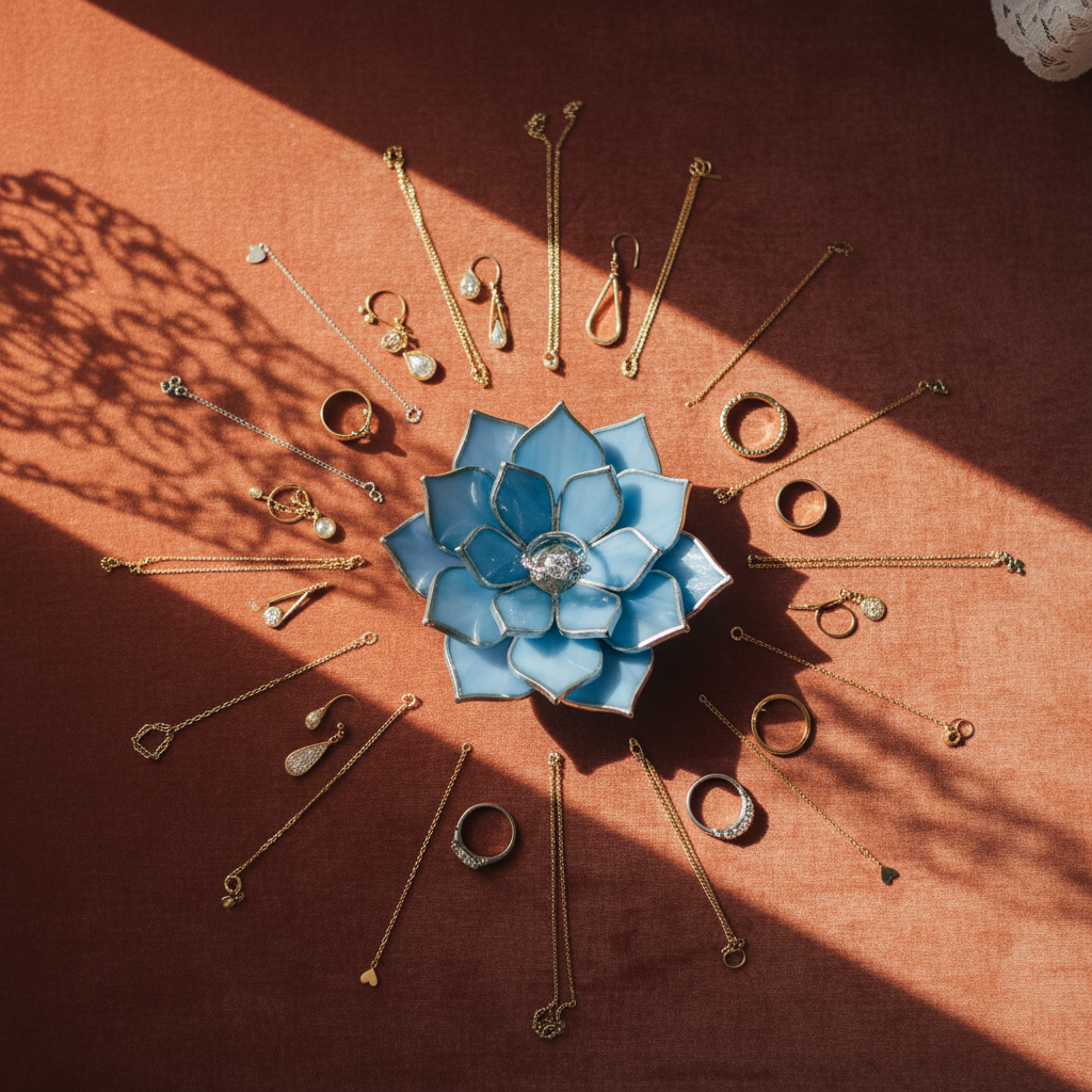 Glass Succulent Jewelry Dish • Handmade Bedside Ring Holder • Vintage Inspired Trinket Tray