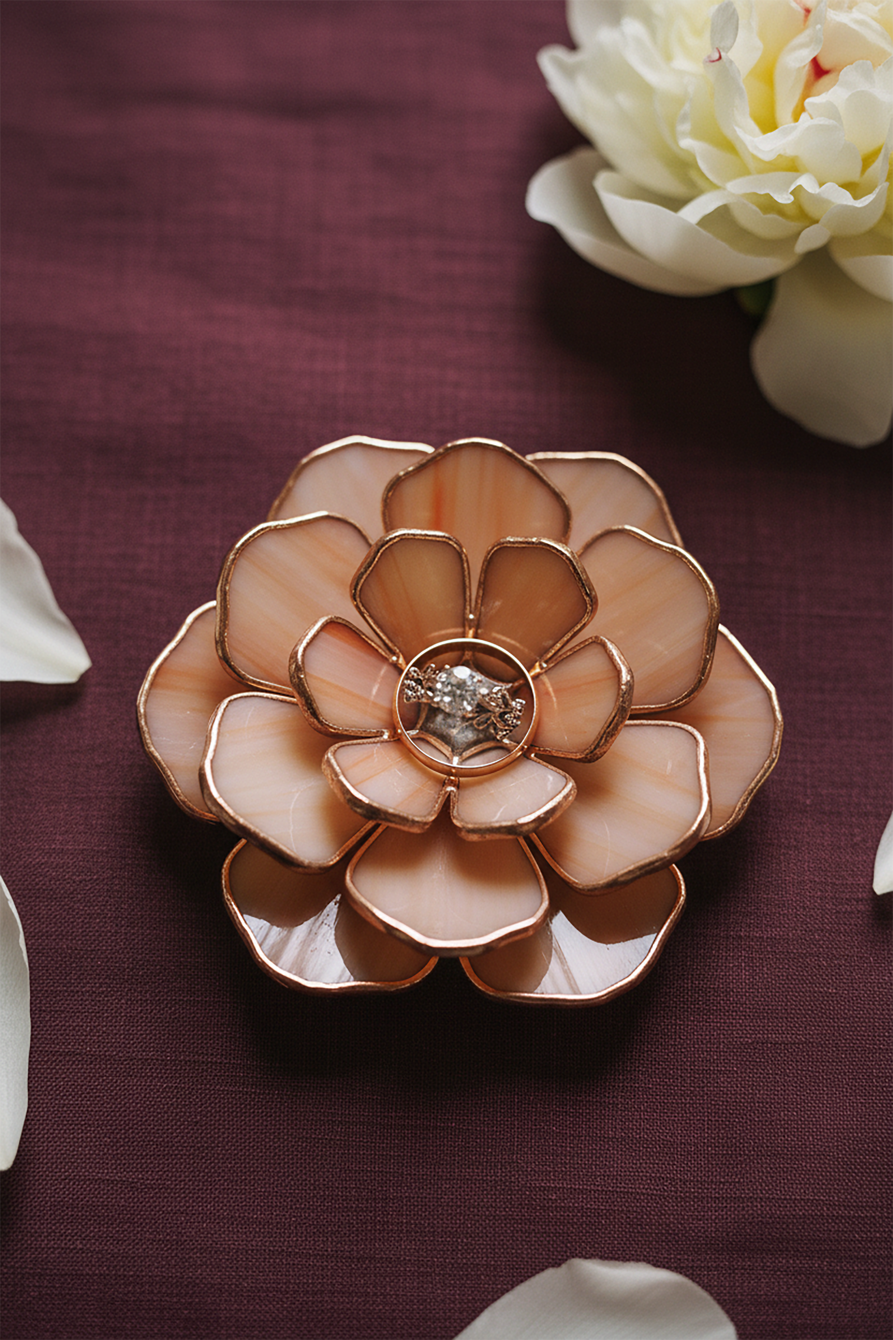Stained Glass Peony Ring Dish • Ruby