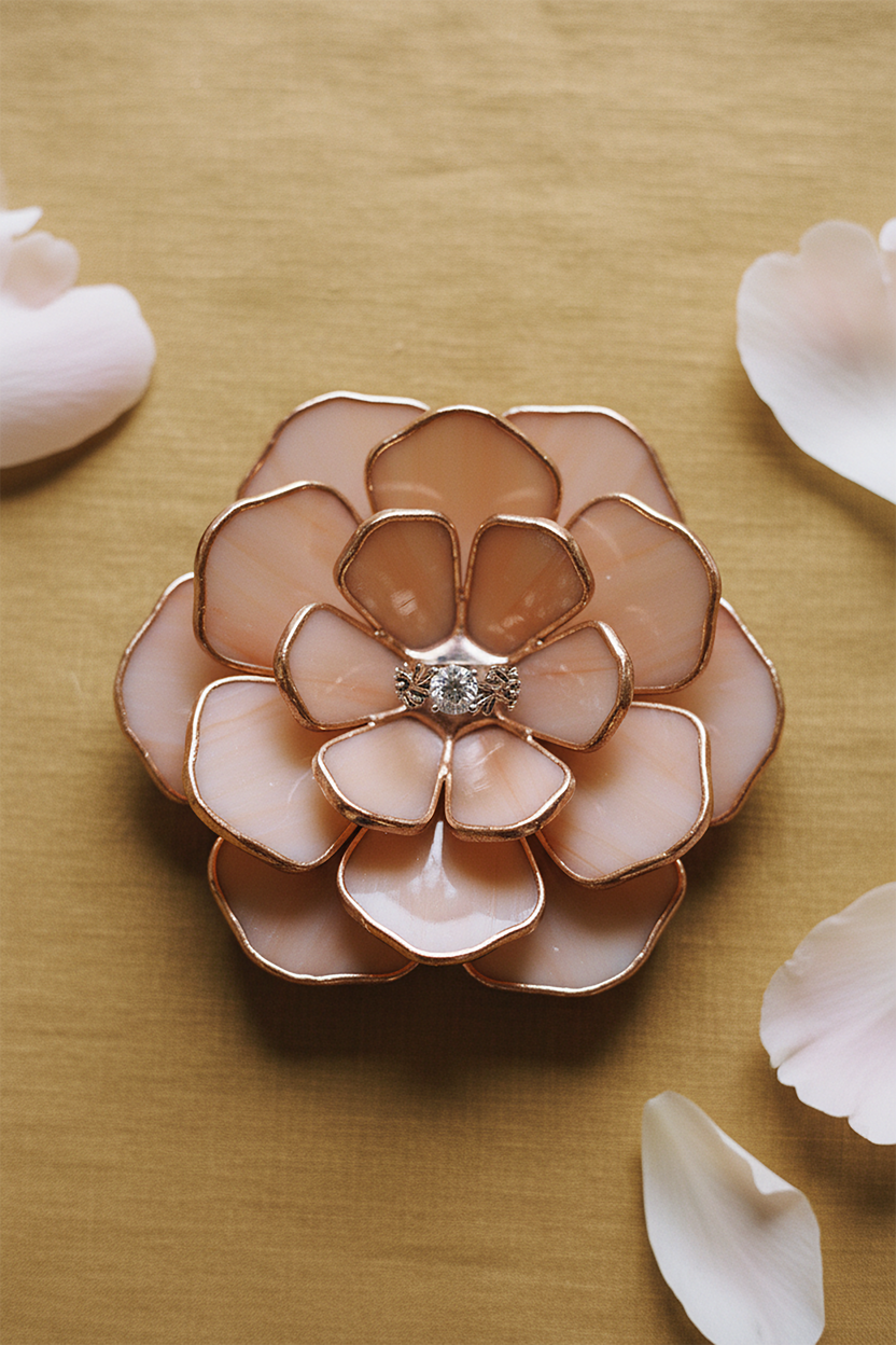 Handcrafted stained glass peony ring dish