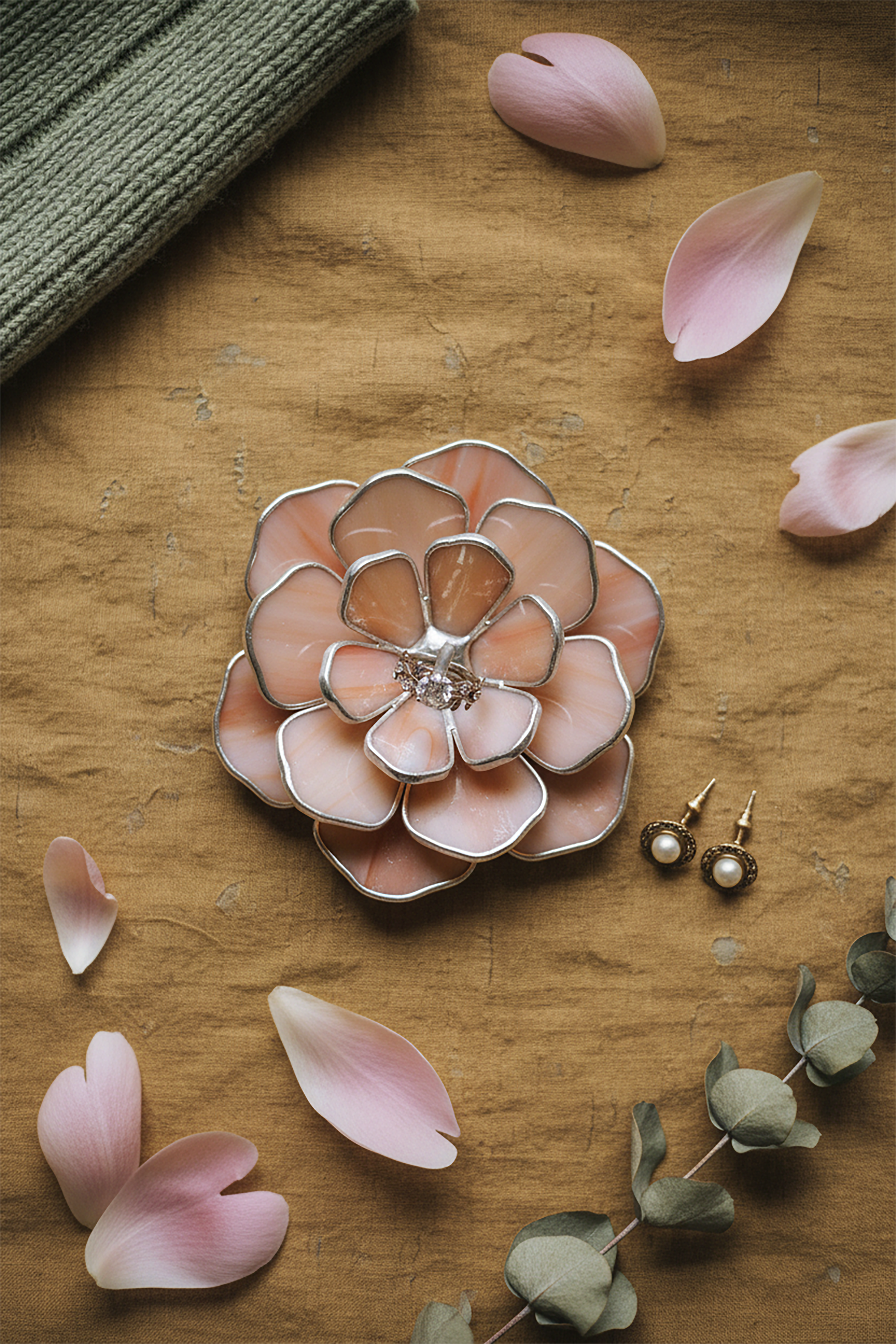 Stained Glass Peony Ring Dish • Ruby