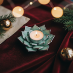 Mint candle holder on oxblood velvet