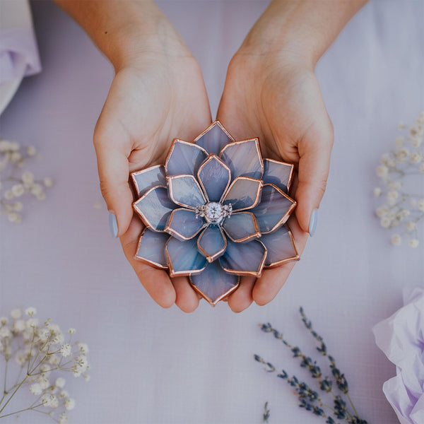 Stained Glass Lotus Ring Holder • Engagement Ring Dish • Something Blue For Bride