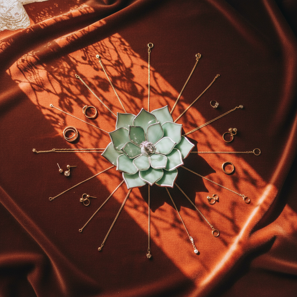 Glass Succulent Jewelry Dish • Handmade Vanity Decor • Vintage Inspired Mom Gift