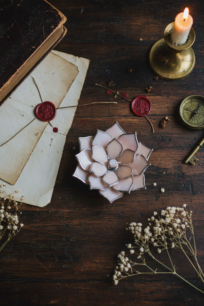 El Yapımı Opal Vitray Yüzük Tabağı – Çiçek Şeklinde Takı Tutucu