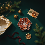 Old-world Christmas ring holder flatlay