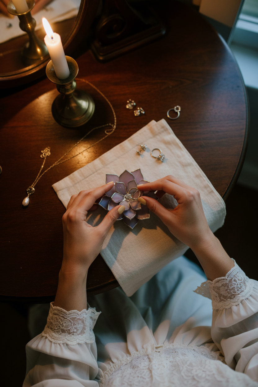 Stained Glass Ring Dish • Romantic & Dark Academia Vanity Decor • Floral Nightstand Jewelry Dish