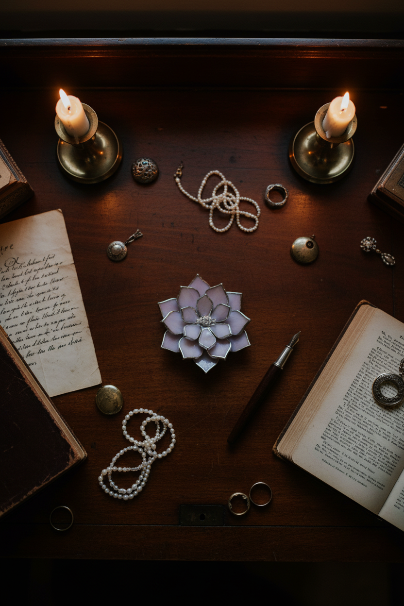 Stained Glass Flower Jewelry Holder • Vintage Vanity Decor • Victorian Style Ring Dish