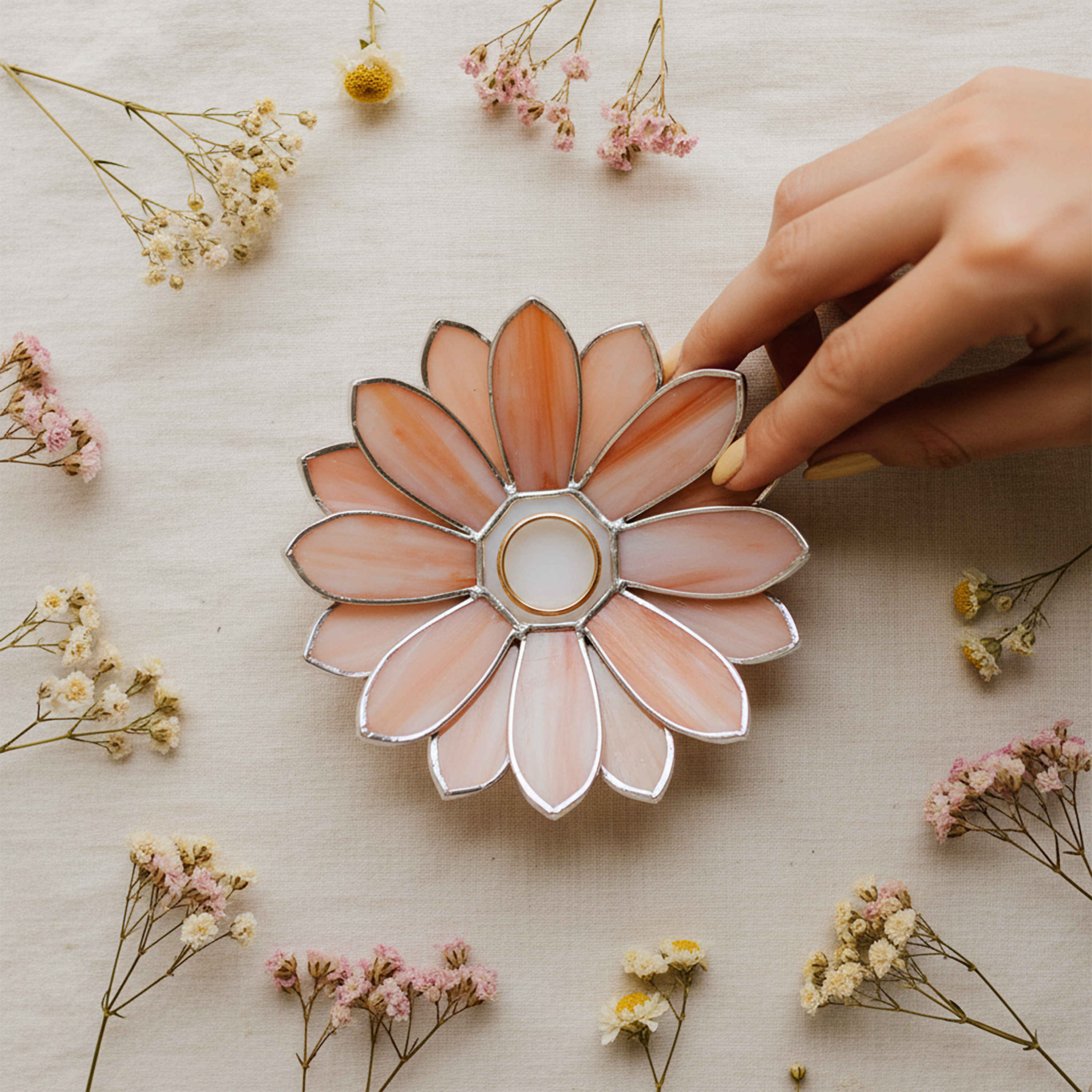 Stained Glass Daisy Jewelry Dish • Handcrafted Floral Ring Holder Tray for Nightstand or Vanity