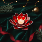 Red succulent candle holder on forest green velvet