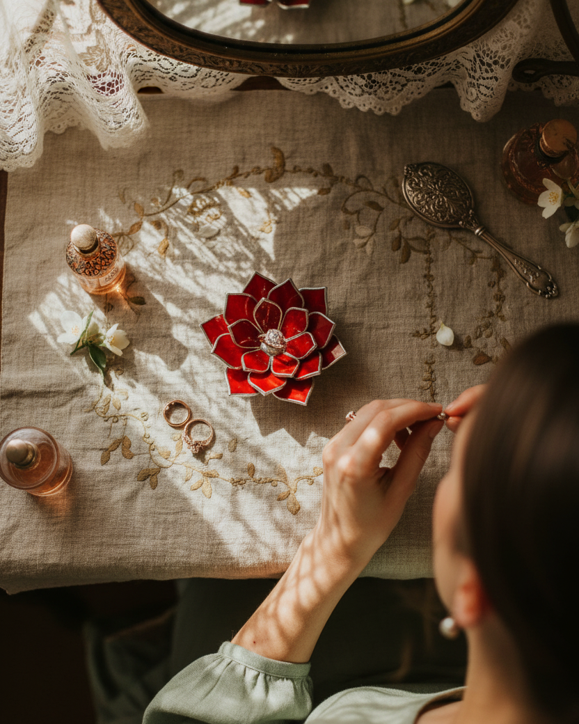 Glass Succulent Jewelry Dish • Handmade Bedside Ring Holder • Vintage Inspired Trinket Tray