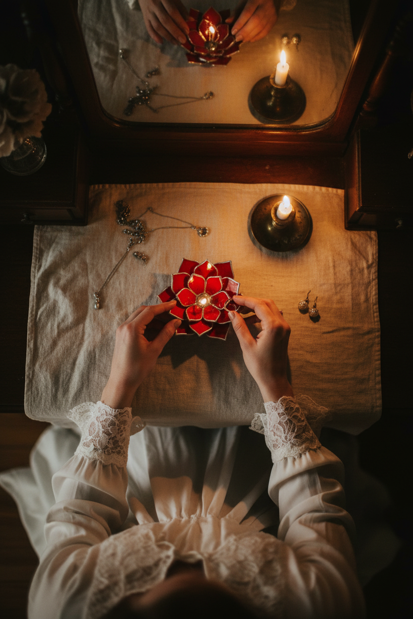 Stained Glass Ring Dish • Romantic & Dark Academia Vanity Decor • Floral Nightstand Jewelry Dish
