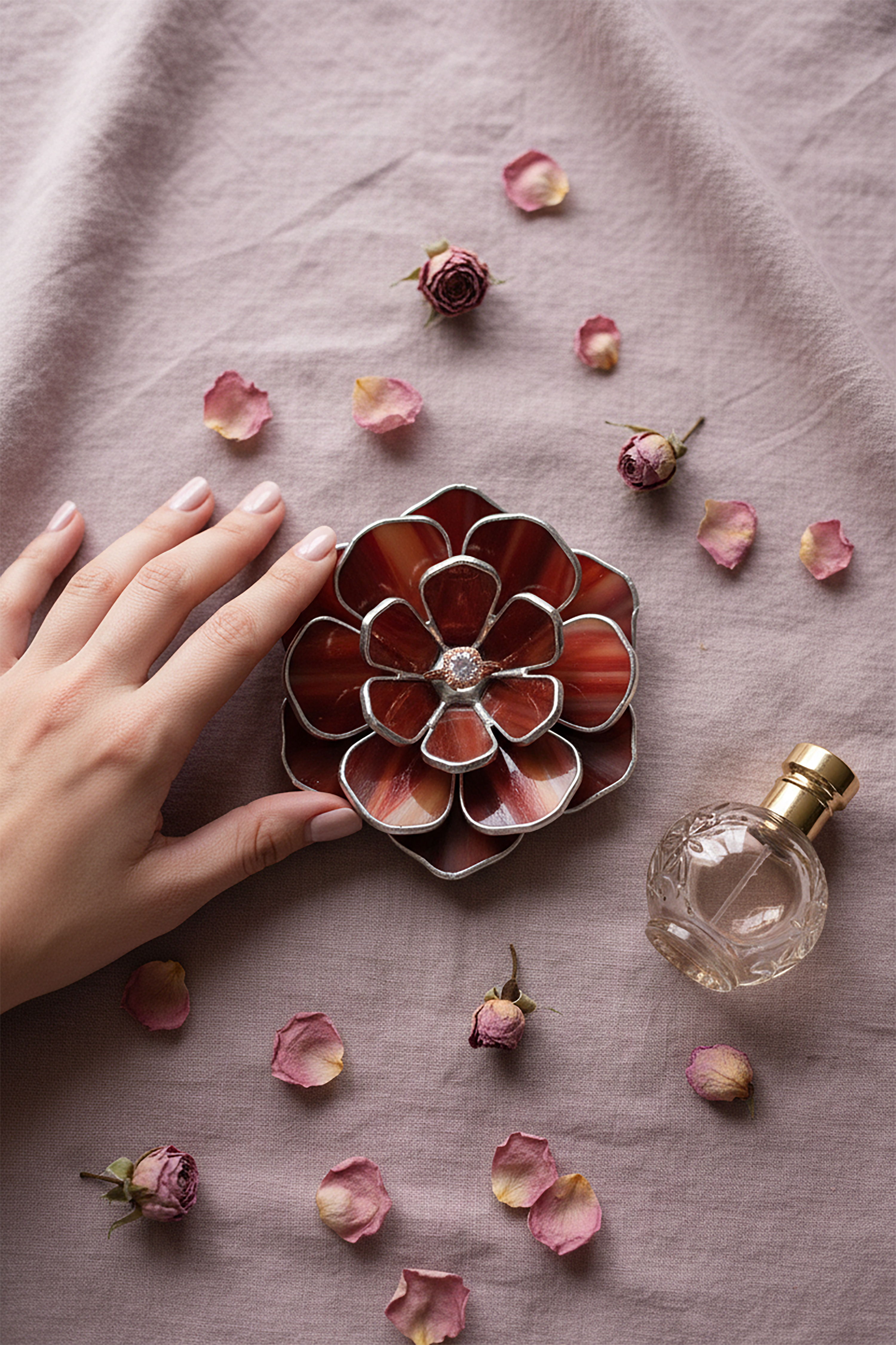 Blush Pink Stained Glass Peony Ring Dish • Dusty Pink