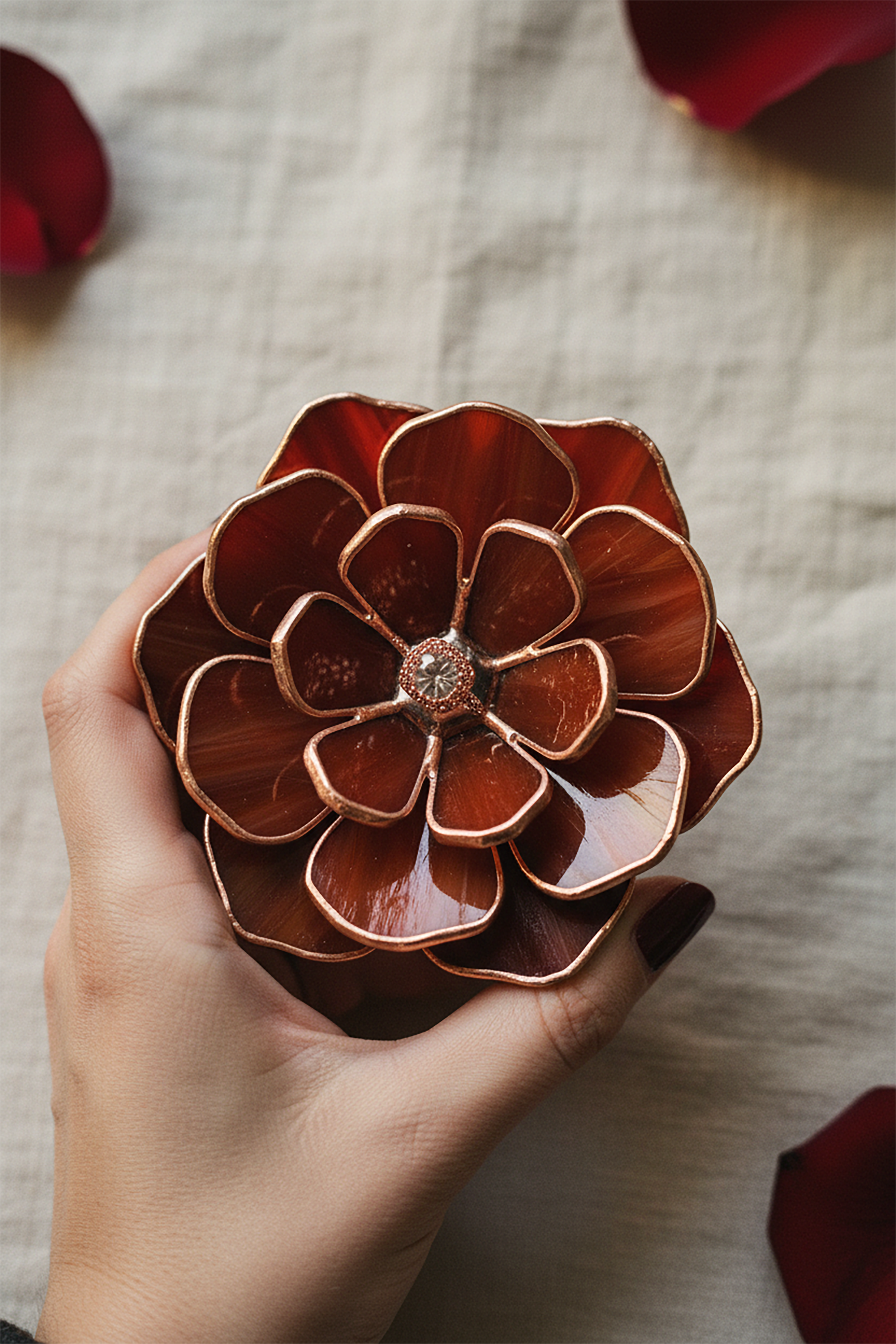 Stained Glass Rose Ring Dish • Ruby