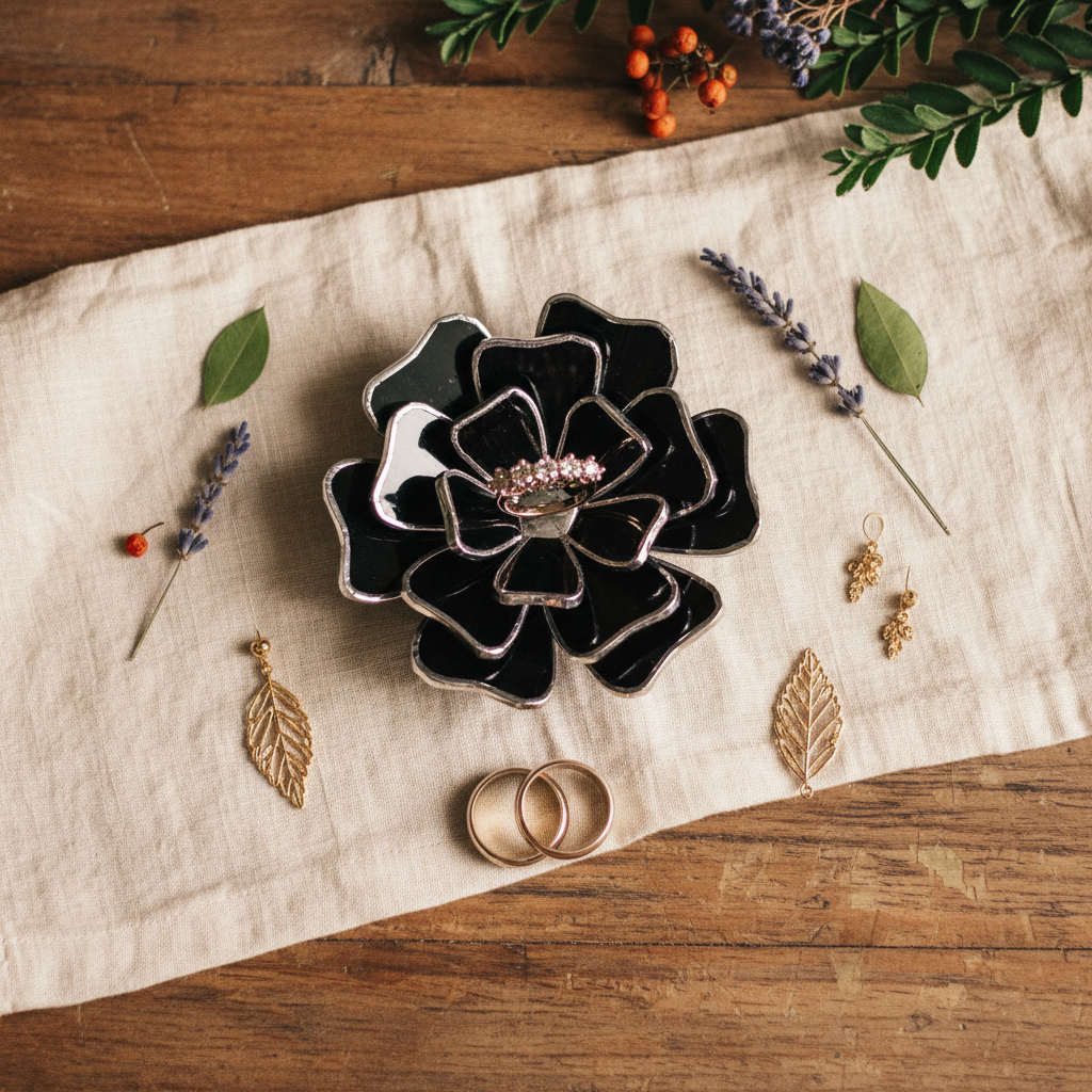 Wedding Ring Bearer Dish • Glass Flower Jewelry Holder • Ring Pillow Alternative • Ceremony Decor